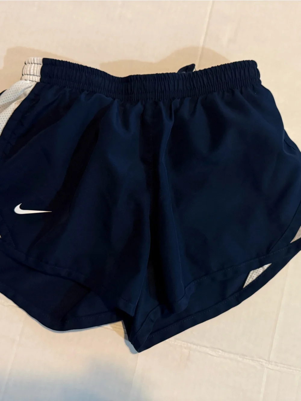 Nike Girls Navy Blue Athletic Shorts with White Accents